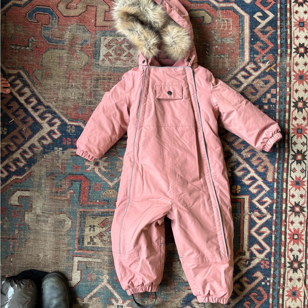Kuling Pink Snowsuit with Faux Fur Hood